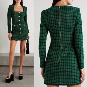 Rebecca Vallance Becca Green Black Check Long Sleeve Mini Dress US 8 UK 12 New